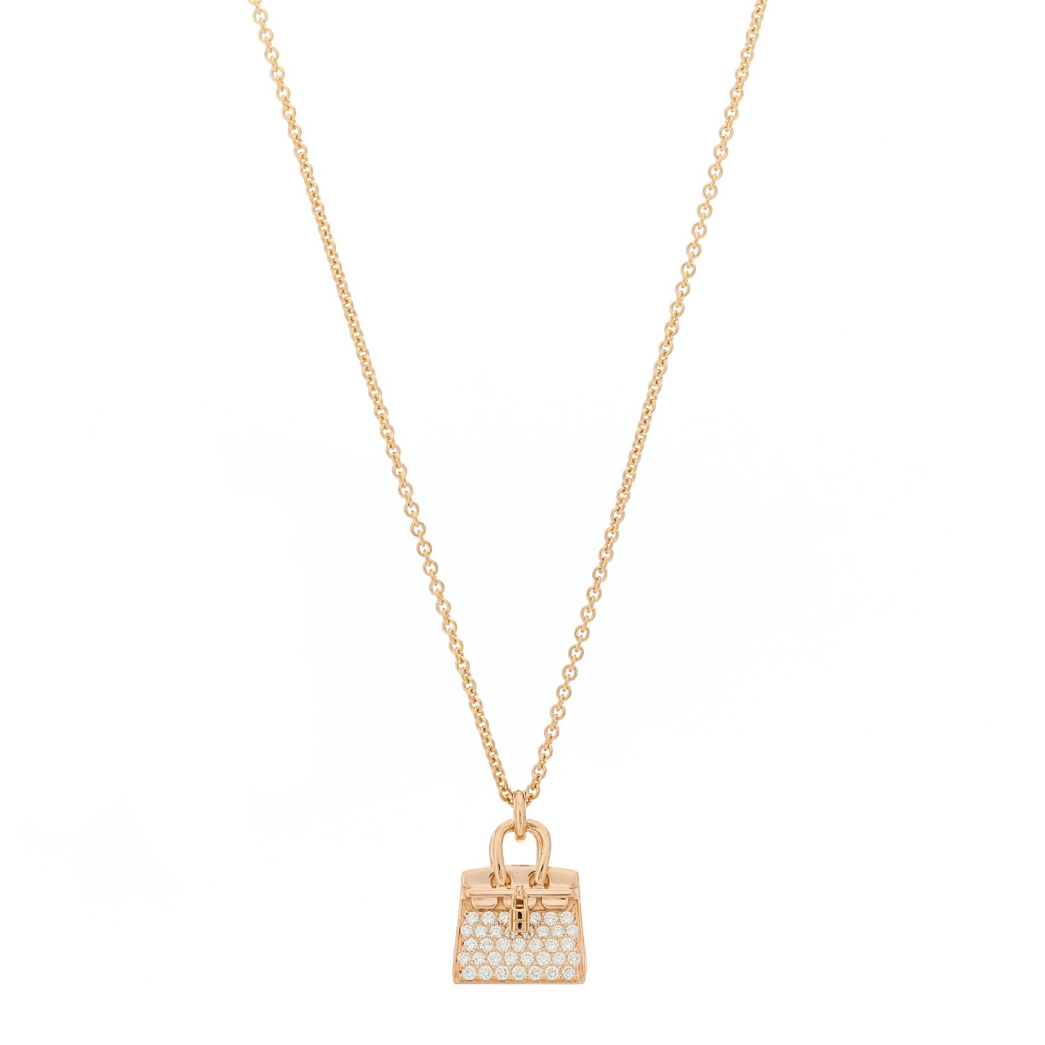 Hermes 18K Rose Gold Diamond Birkin Amulettes Pendant Necklace 1 of 5