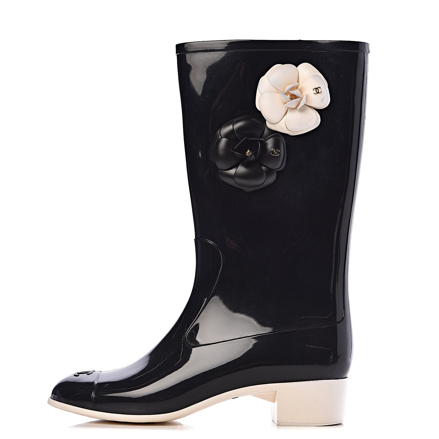 Rubber Camellia Rain Boots 42 Black