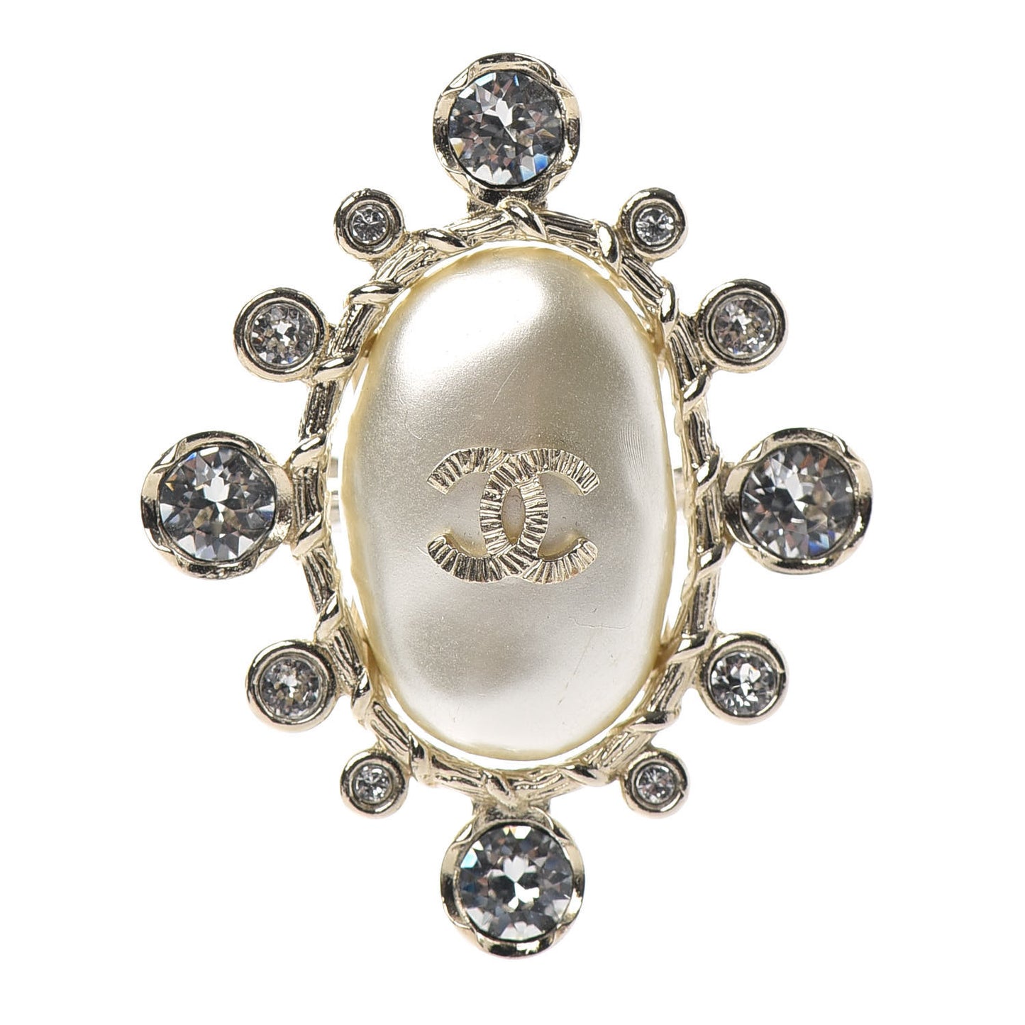 Pearl Crystal CC Ring 6 Gold Pearly White