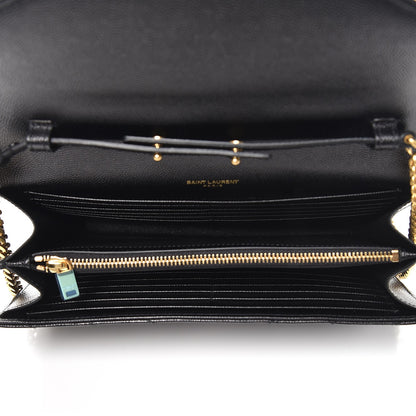Saint Laurent Grain De Poudre Matelasse Chevron Monogram Chain Wallet Black 5 of 7