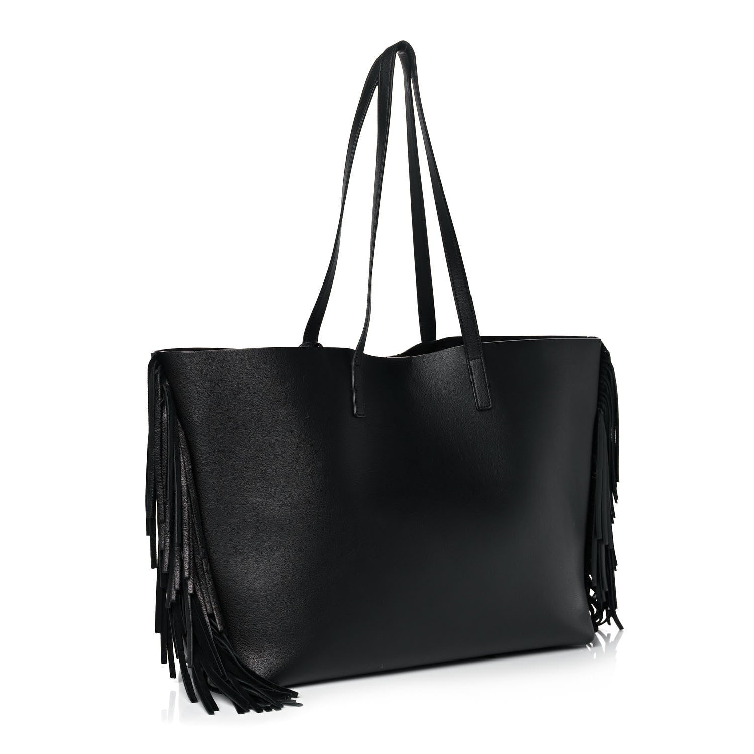 Saint Laurent Calfskin Large Fringe Shopping Tote Black 3 of 10
