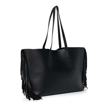 Saint Laurent Calfskin Large Fringe Shopping Tote Black 3 of 10
