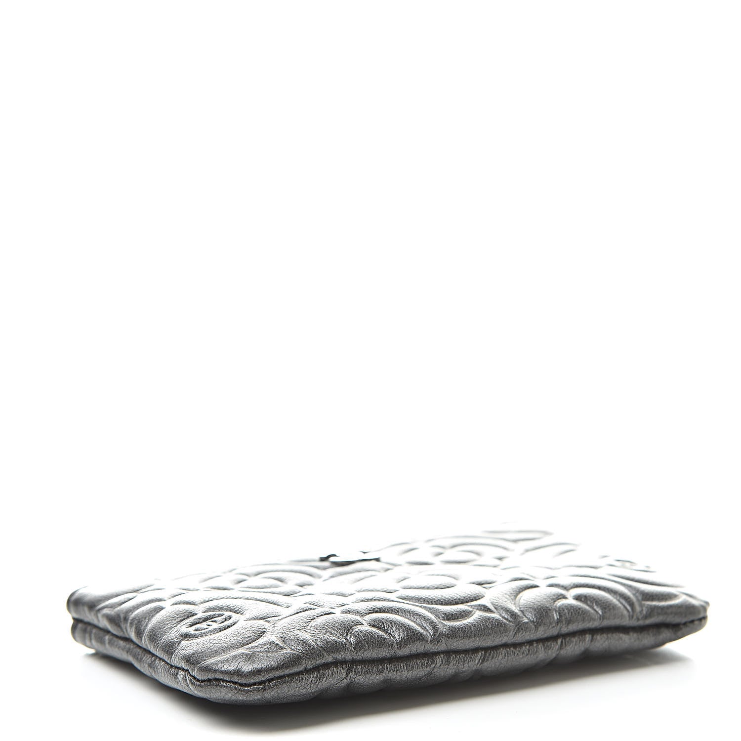 Chanel Goatskin Camellia Embossed Cosmetic Pouch Anthracite 4 of 8