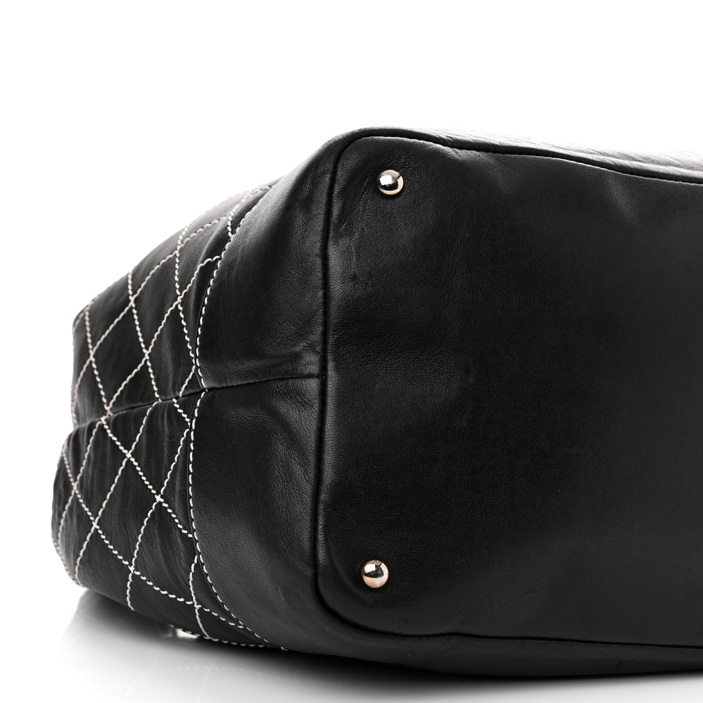 Calfskin Contrast Stitch Surpique Bucket Bag Black