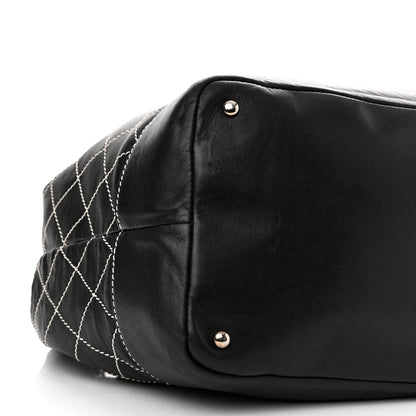 Chanel Calfskin Contrast Stitch Surpique Bucket Bag Black 9 of 10