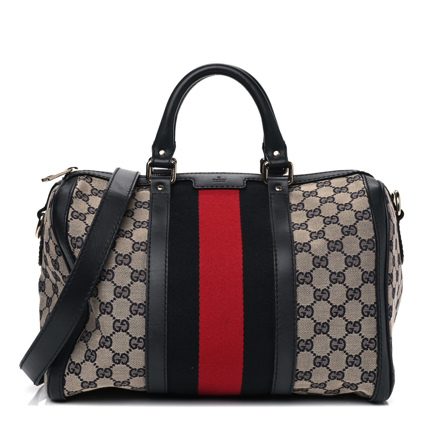 Monogram Selleria Calfskin Vintage Web Medium Boston Beige Blue