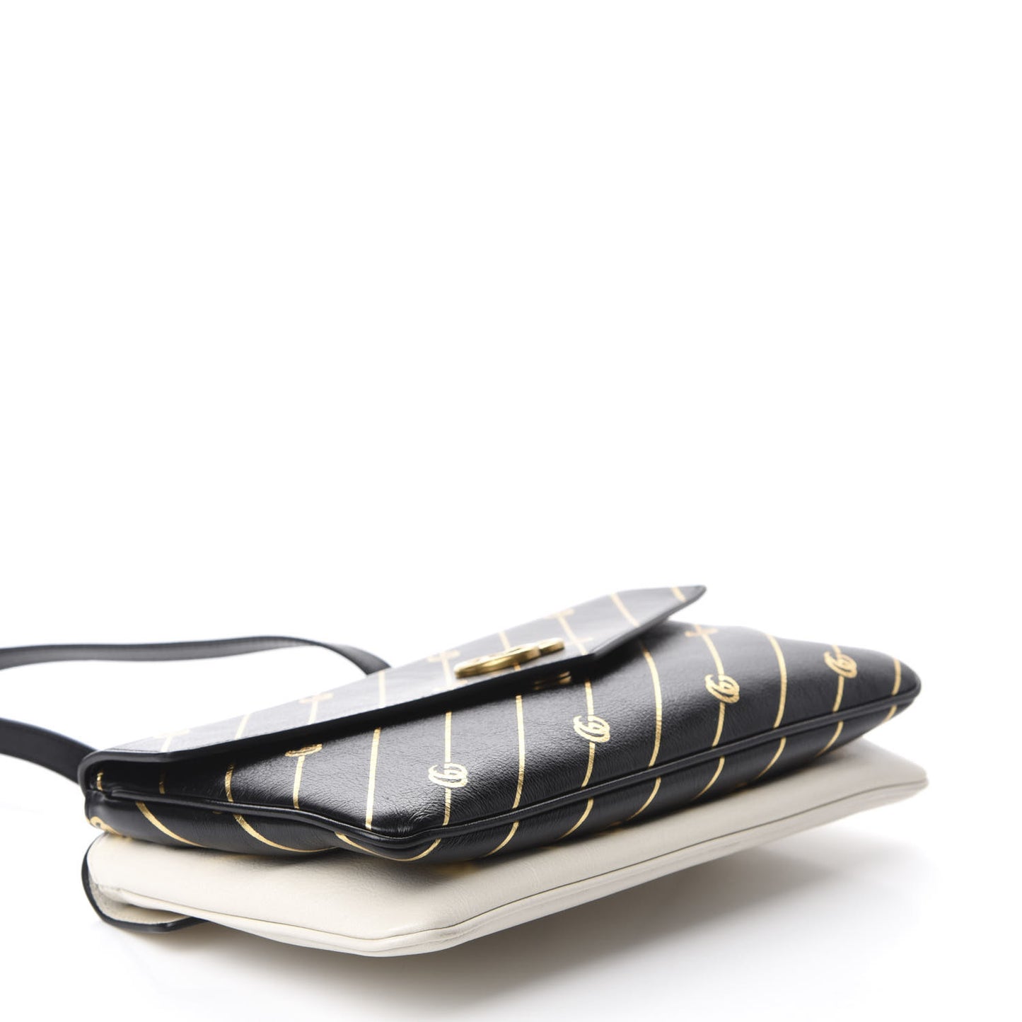 Calfskin Diagonal GG Medium Thiara Double Envelope Shoulder Bag Black White