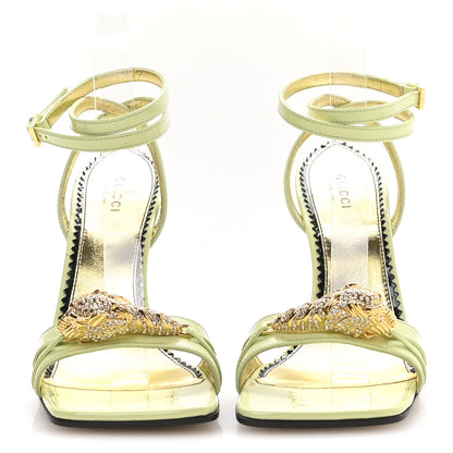 Gucci Regent Calfskin Crystal Snake Head Sandals 36 Pistachio Green 3 of 8