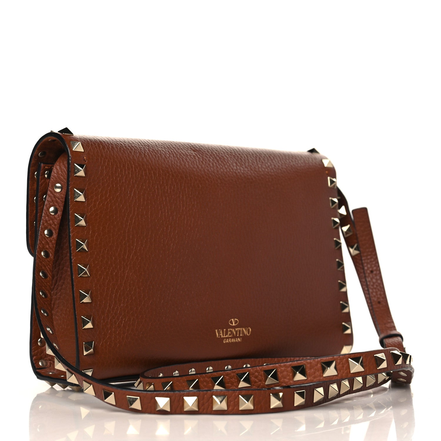Valentino Garavani Pebbled Calfskin Medium Rockstud Flip Lock Crossbody Bag Saddle Brown 3 of 10