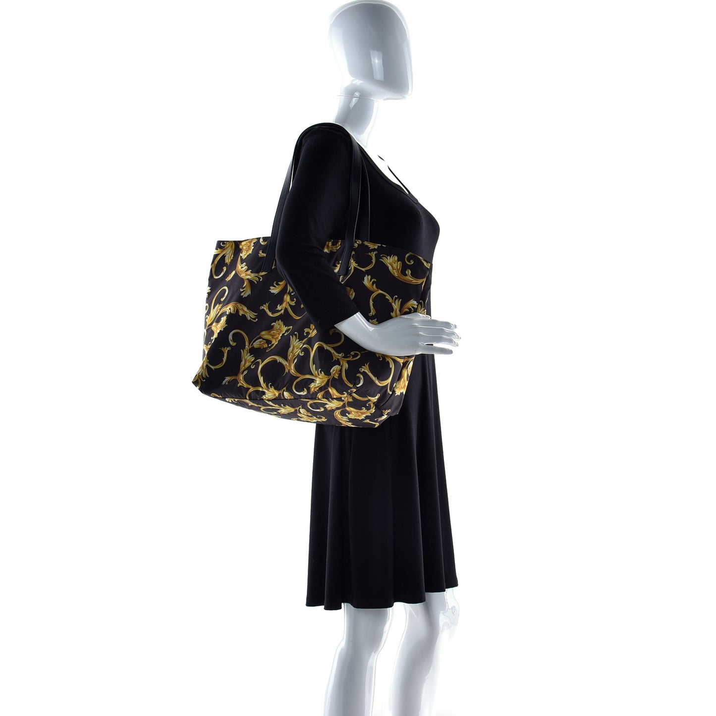 Nylon Baroque Print Tote Black