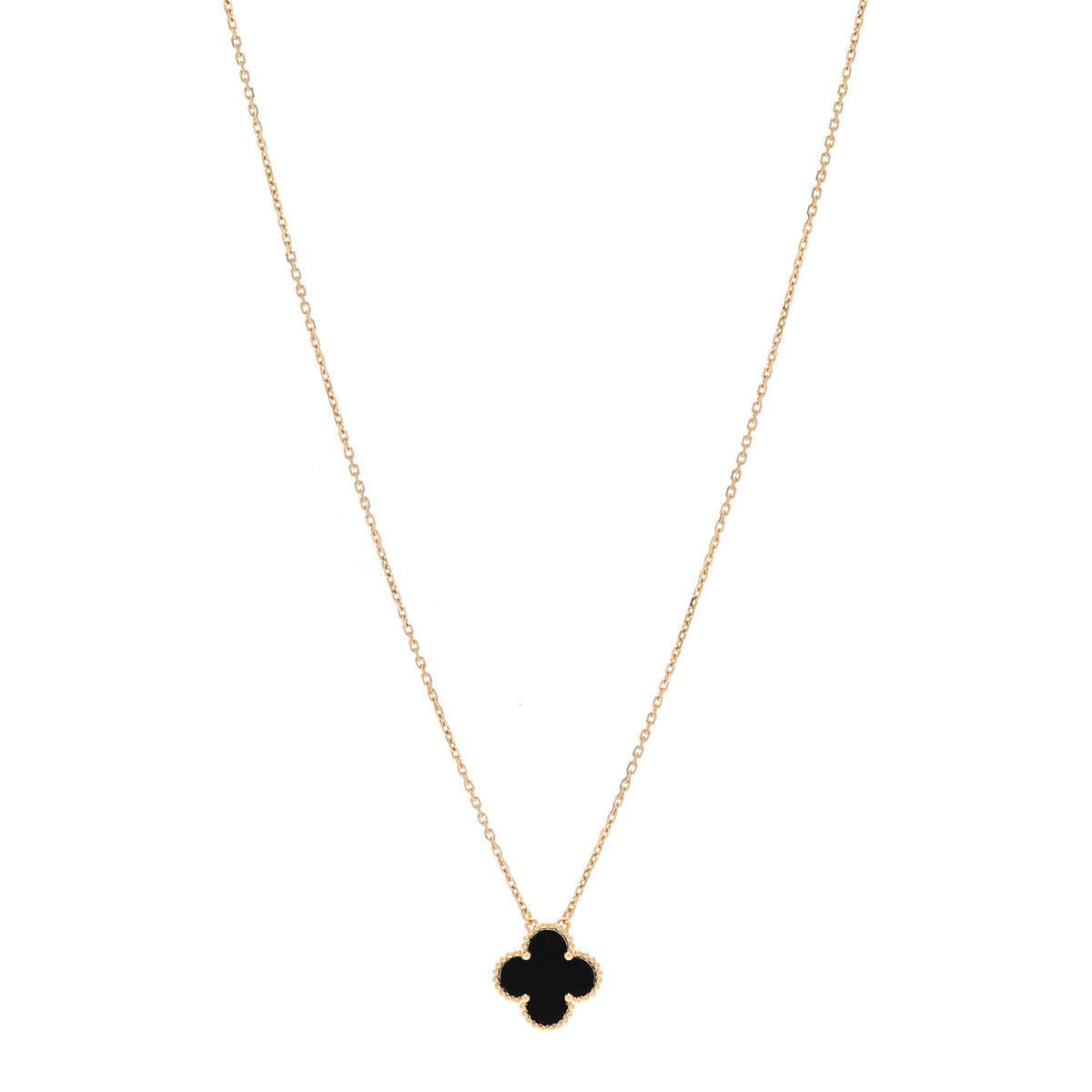 Van Cleef & Arpels 18K Yellow Gold Black Onyx Vintage Alhambra Pendant Necklace 1 of 6