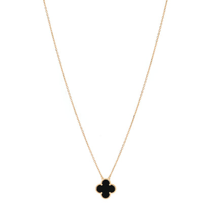 Van Cleef & Arpels 18K Yellow Gold Black Onyx Vintage Alhambra Pendant Necklace 1 of 6