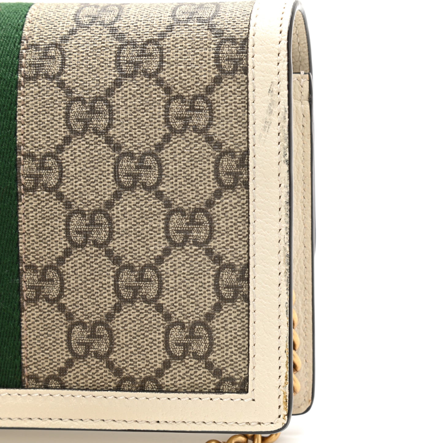 GG Supreme Monogram Web Queen Margaret Chain Wallet White