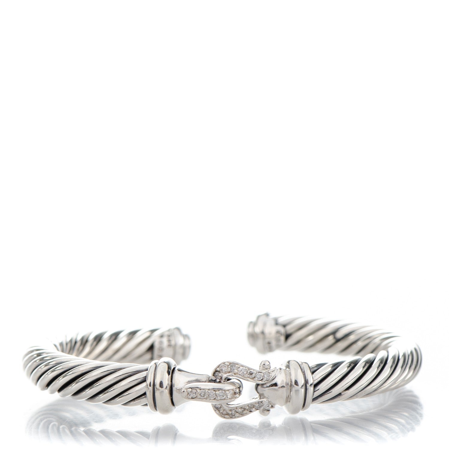 David Yurman Sterling Silver Diamond 7mm Cable Buckle Cuff Bracelet 1 of 4