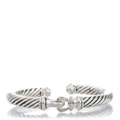 David Yurman Sterling Silver Diamond 7mm Cable Buckle Cuff Bracelet 1 of 4