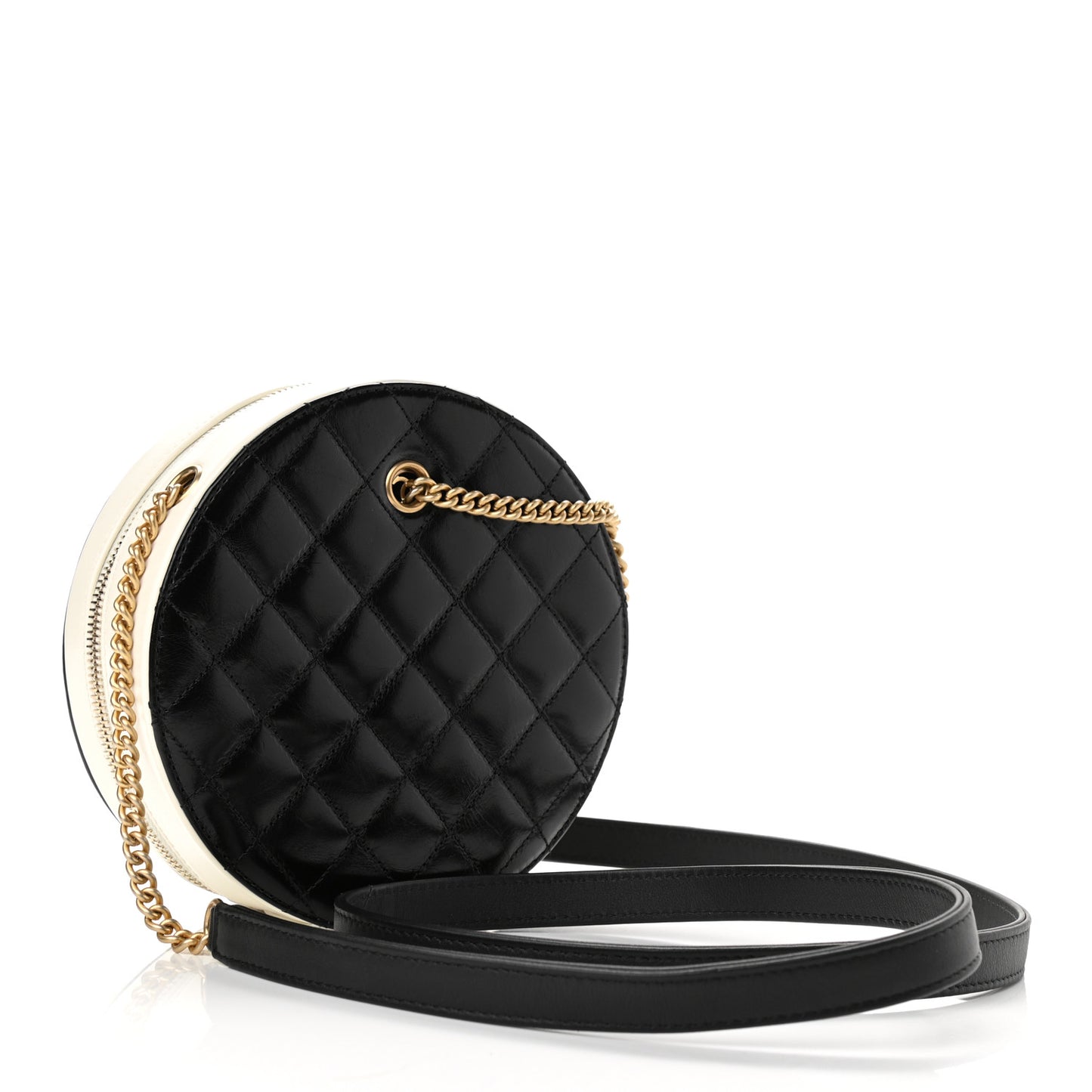 Crumpled Calfskin Cotton Small En Vogue Round Bag Black