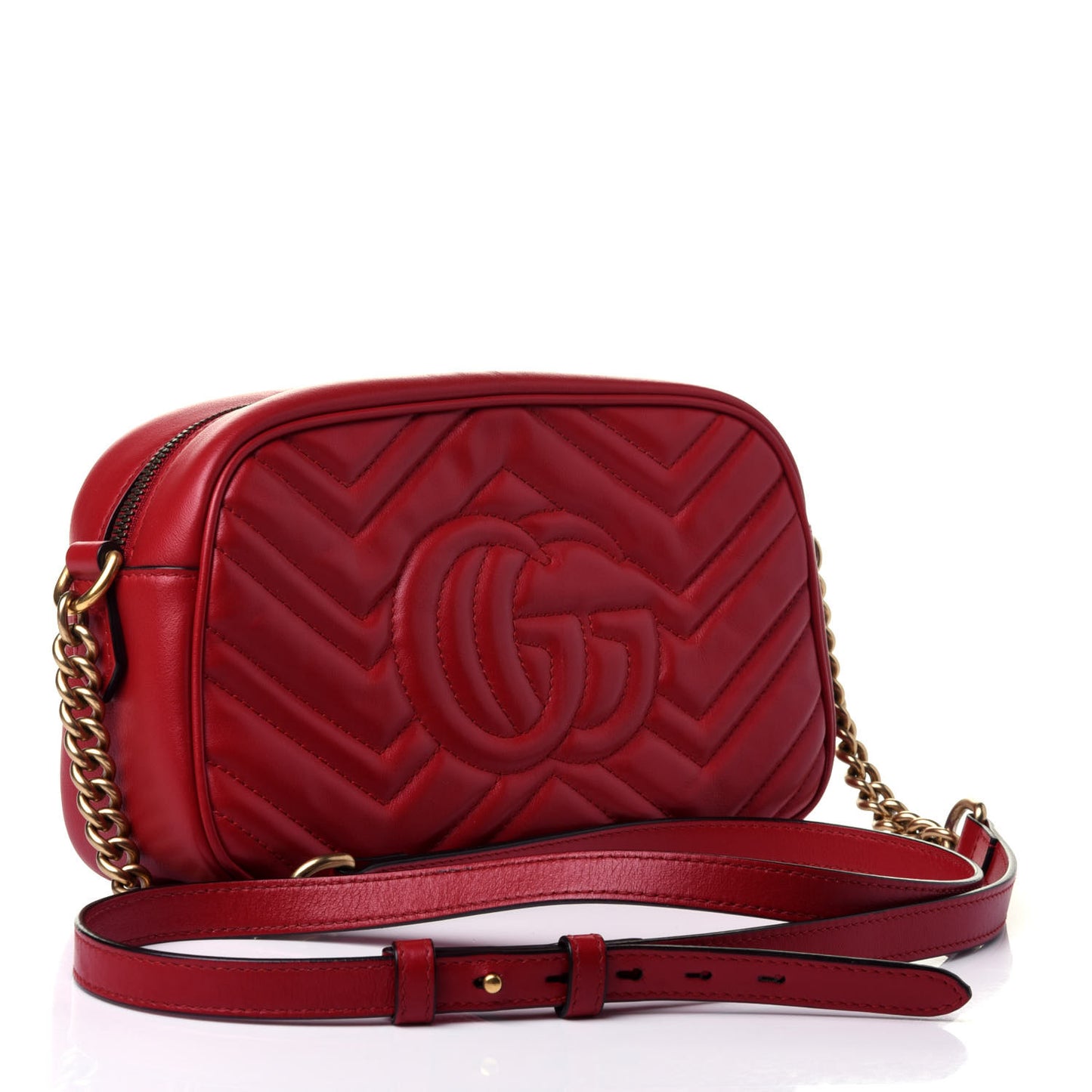 Calfskin Matelasse Small GG Marmont Chain Shoulder Bag Hibiscus Red