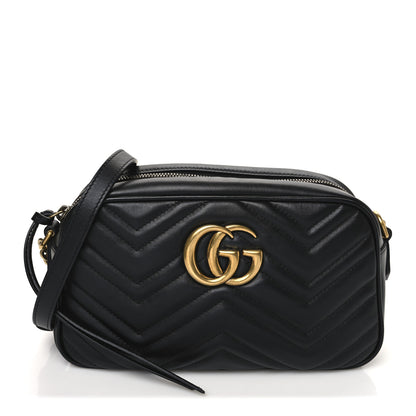 Gucci Calfskin Matelasse Small GG Marmont Chain Shoulder Bag Black 1 of 10