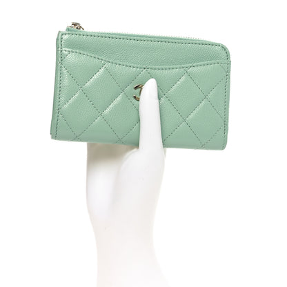 Chanel Caviar Quilted CC Zip Around Card Holder Light Green 2 of 9