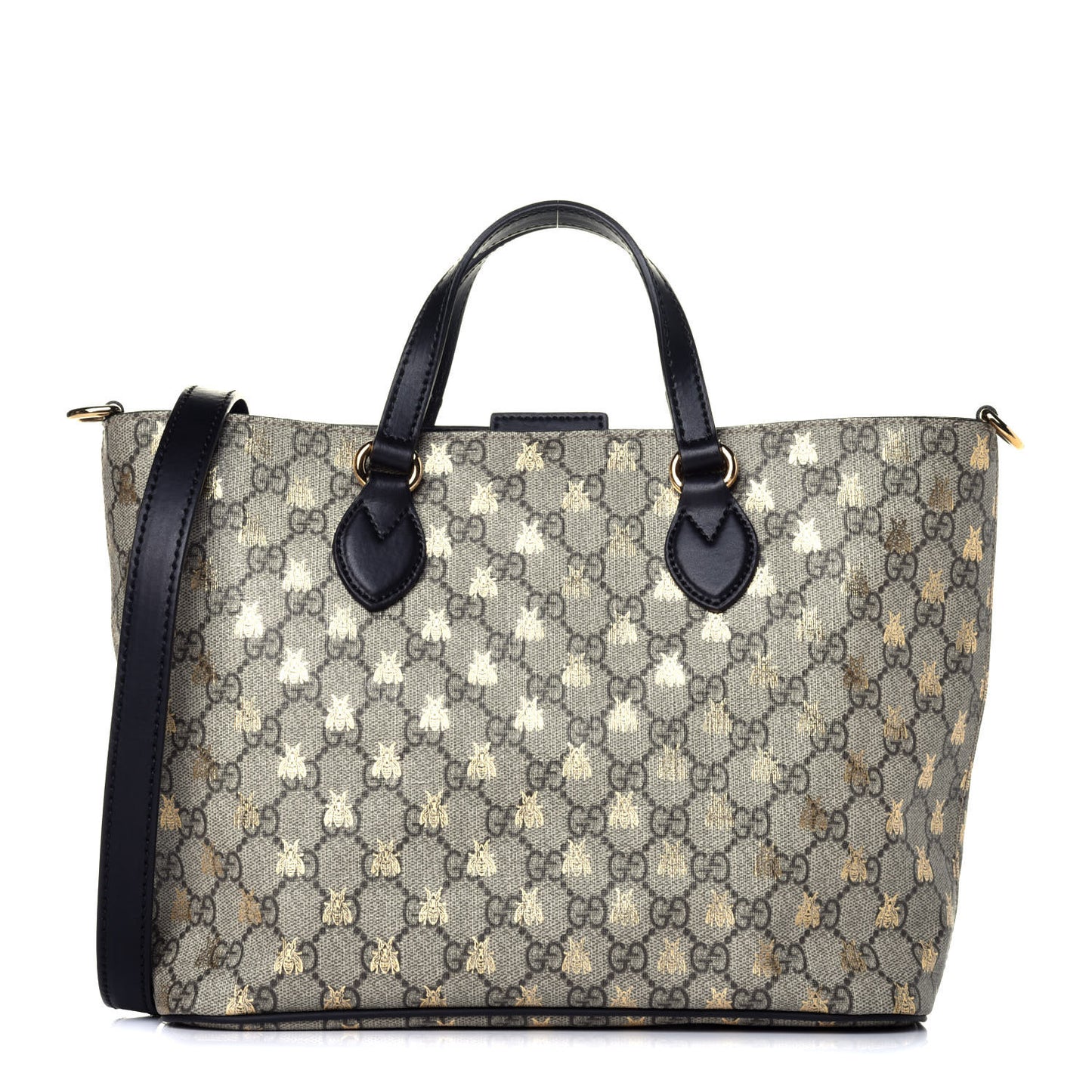 Soft GG Supreme Monogram Bees Small Crossbody Tote Beige Oro Black