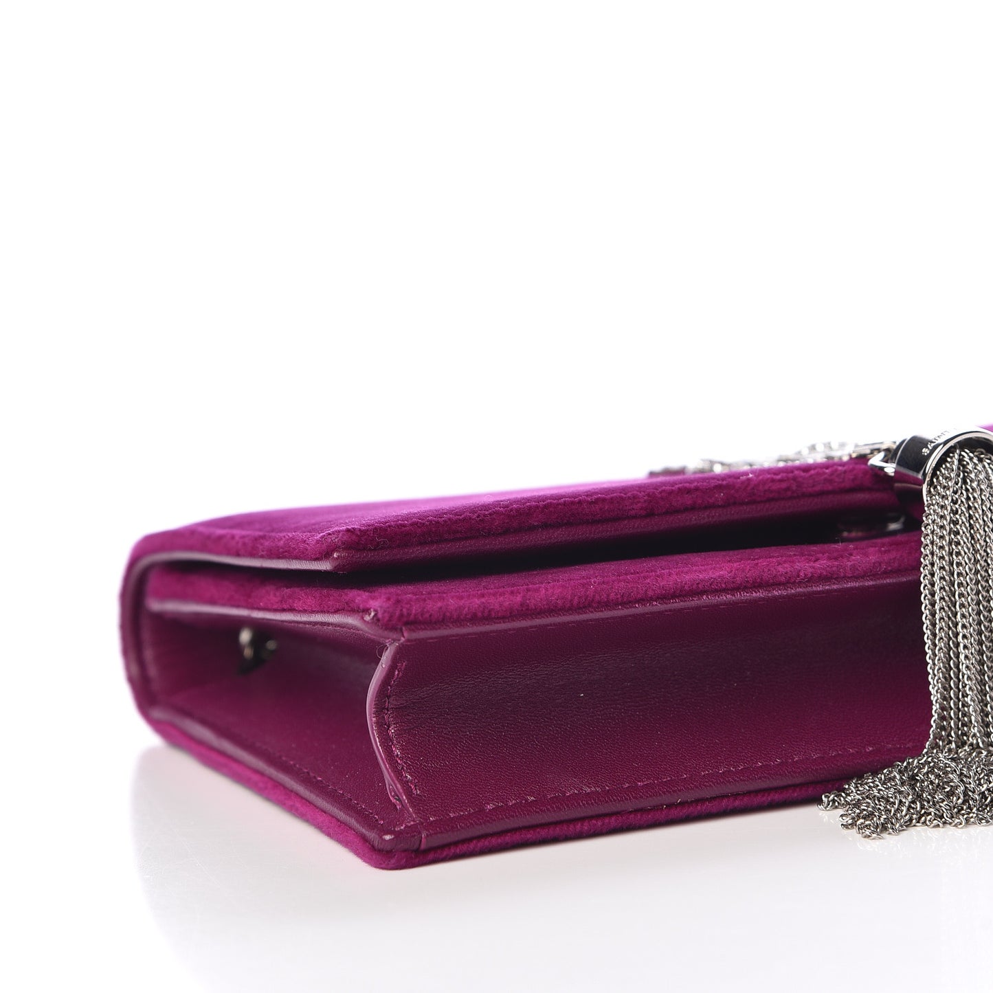 Velvet Crystal Monogram Kate Tassel Shoulder Bag Fuchsia