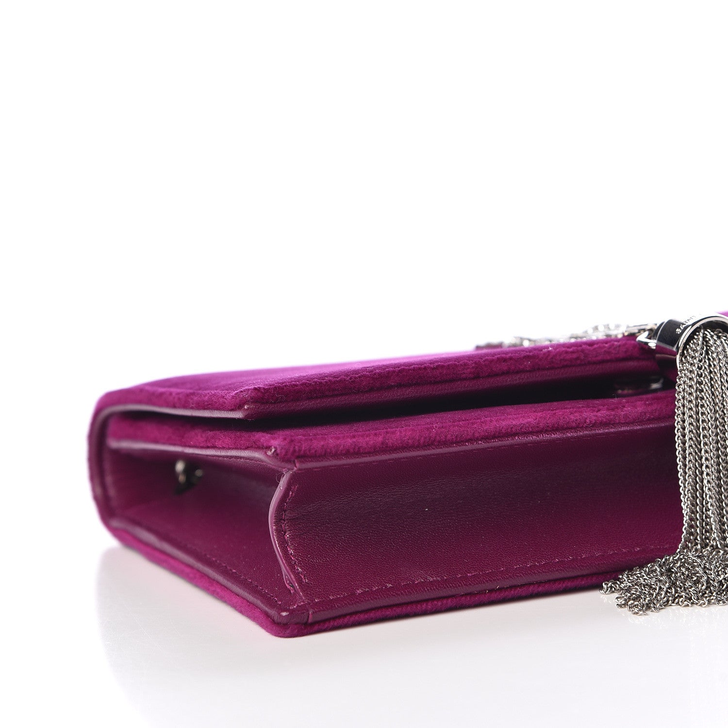 Saint Laurent Velvet Crystal Monogram Kate Tassel Shoulder Bag Fuchsia 8 of 12
