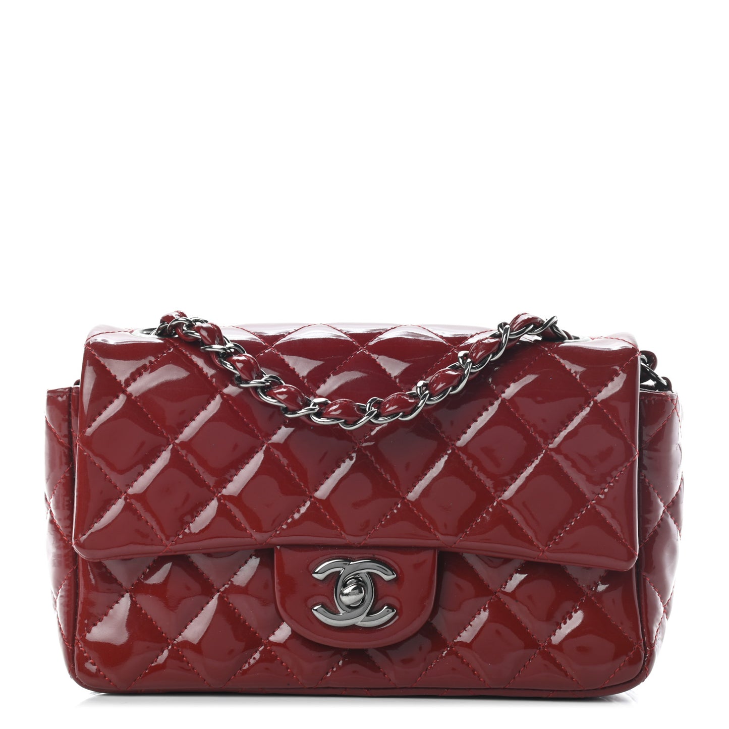 Patent Calfskin Quilted Mini Rectangular Flap Red
