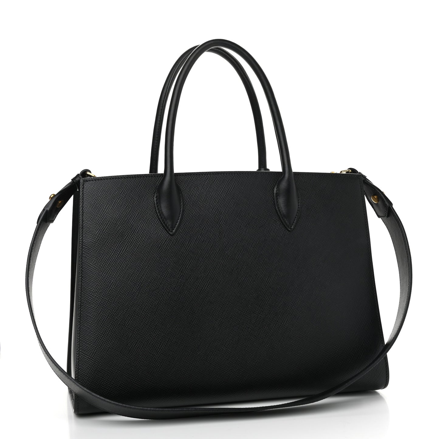 Saffiano City Calfskin Large Bibliothèque Top Handle Black Fuoco