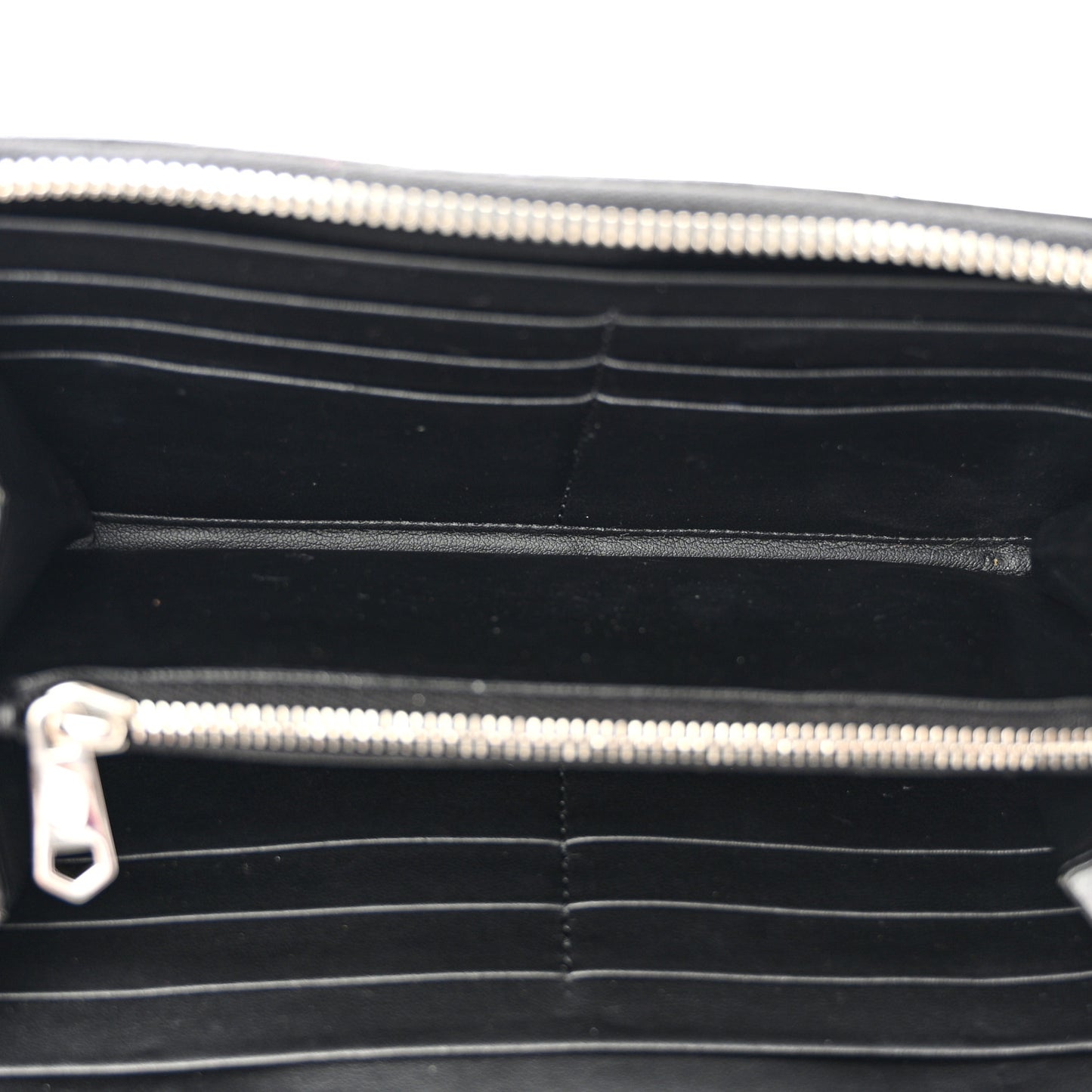 Calfskin Logo Star Embossed Zip Around Wallet Black