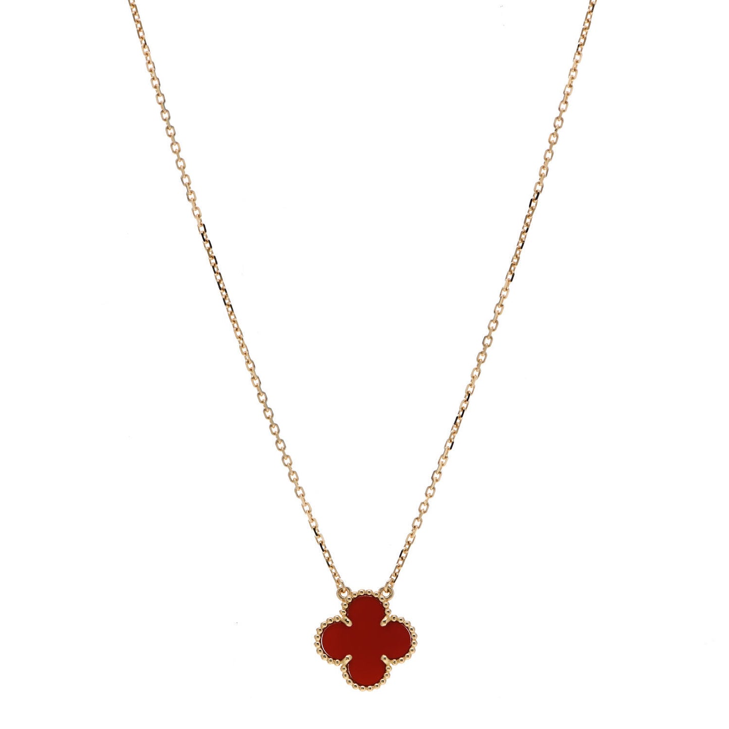 18K Yellow Gold Carnelian Vintage Alhambra Pendant Necklace
