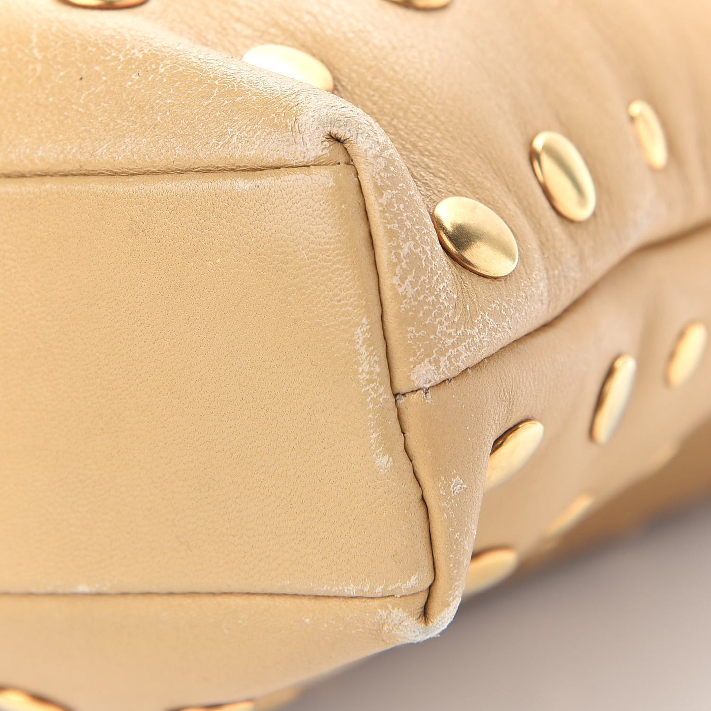Calfskin Studded Handbag Beige