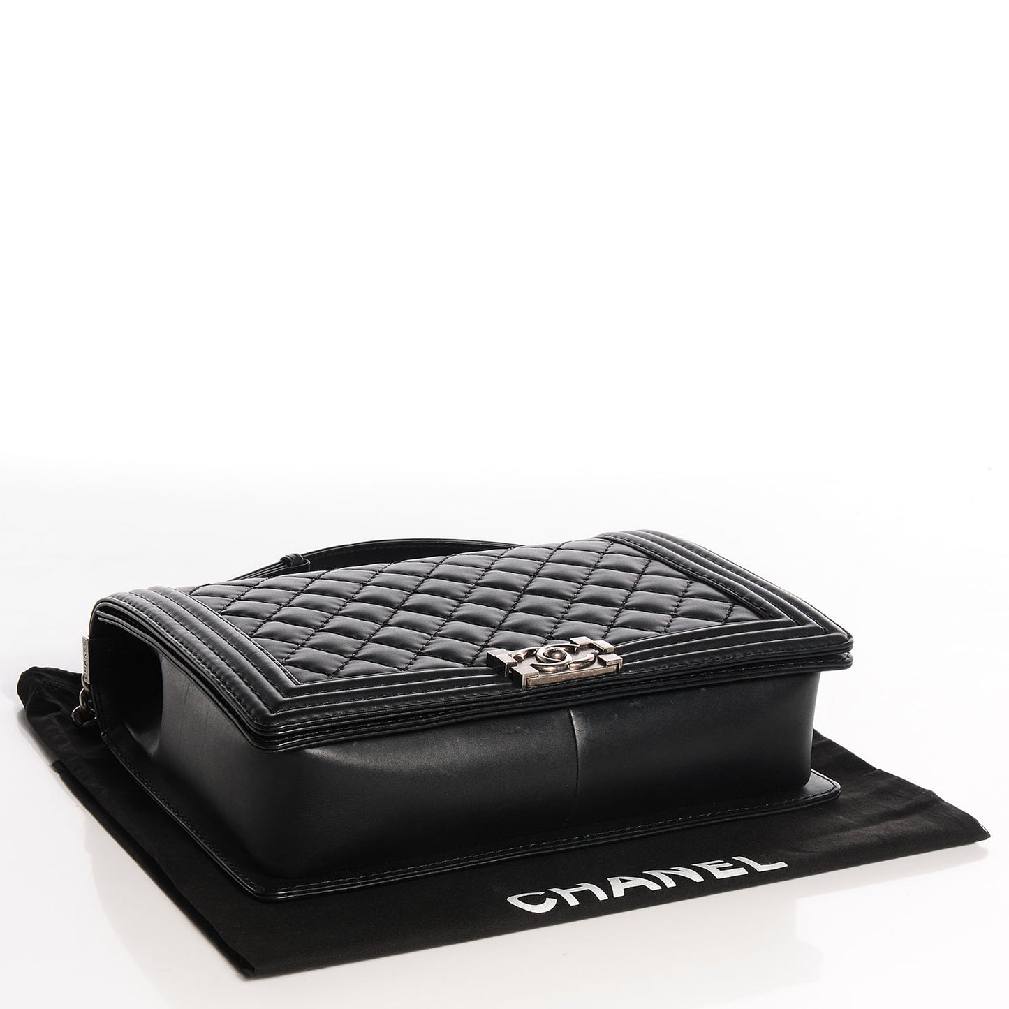 Calfskin Quilted Large Boy Flap Black
