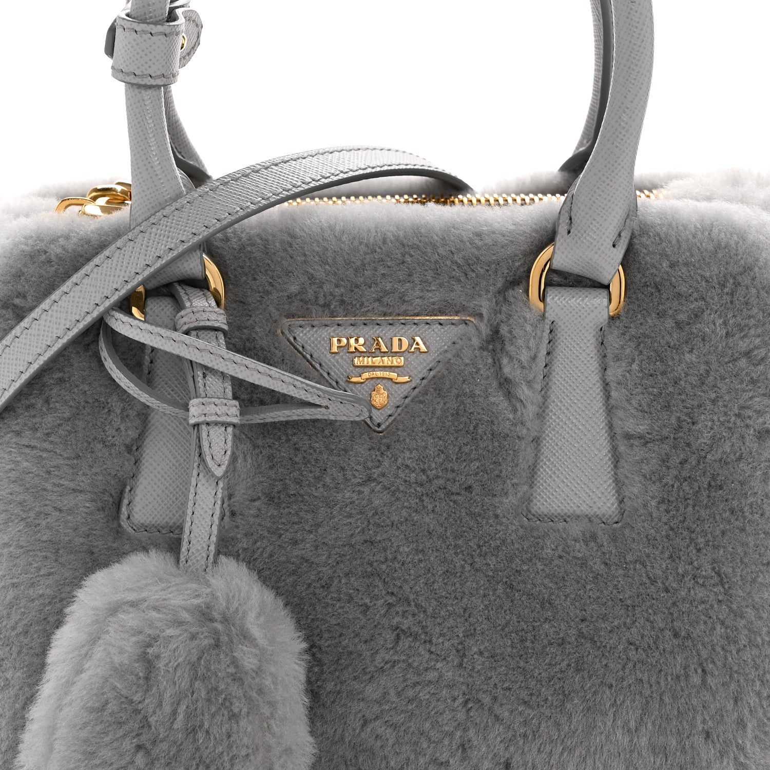 Prada Shearling Mini Galleria Double Zip Tote Fiordaliso 1783435