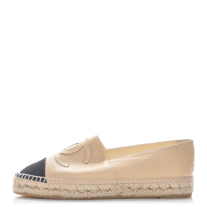 Chanel Lambskin Canvas Cap Toe CC Espadrilles 41 Beige Black 1 of 10