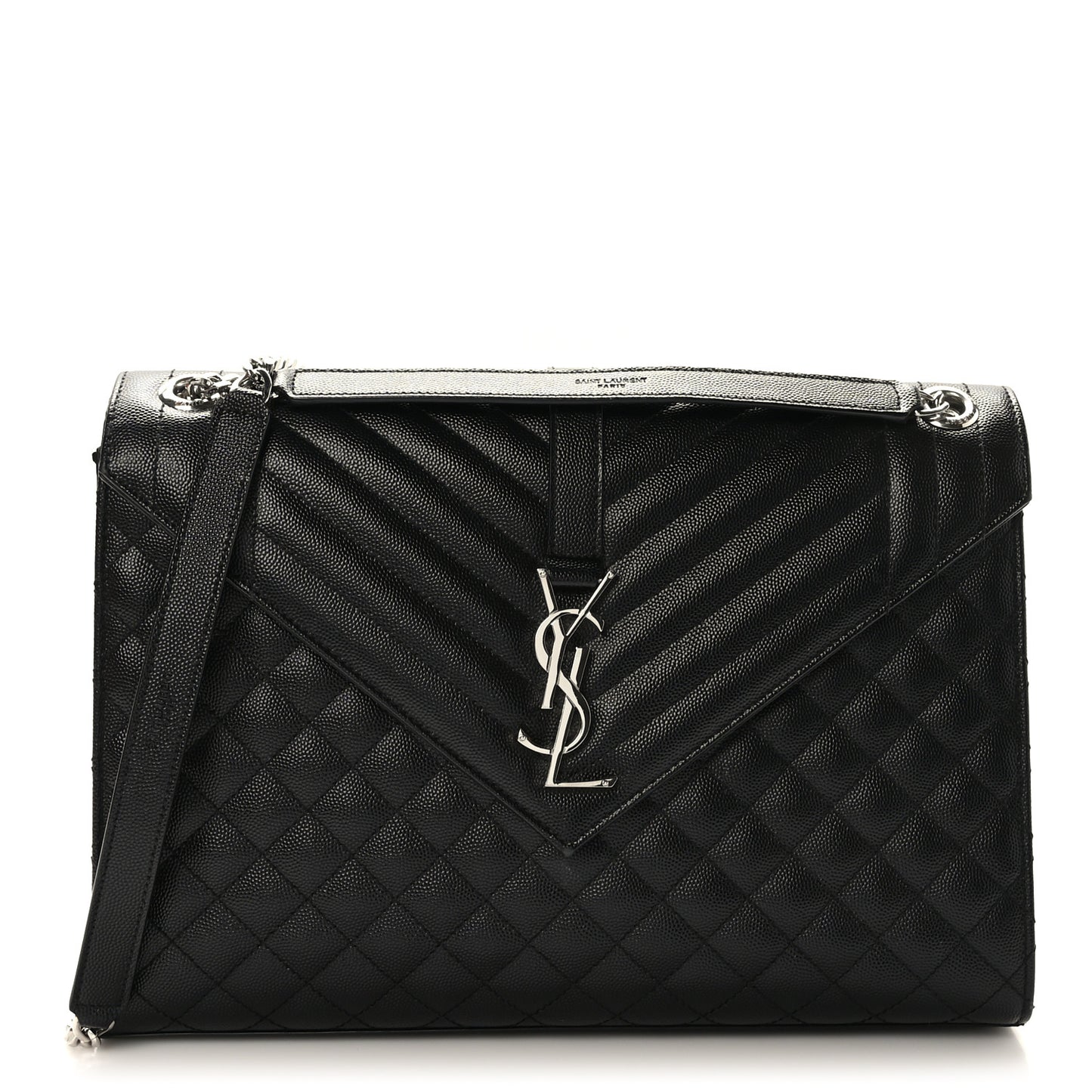 Grain De Poudre Textured Mixed Matelasse Large Triquilt Monogram Satchel Black