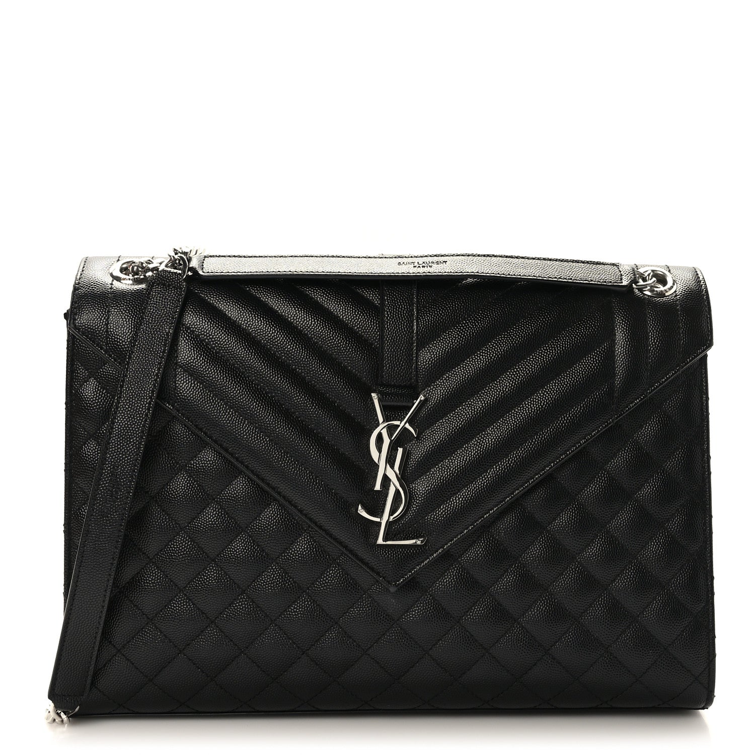 Saint Laurent Grain De Poudre Textured Mixed Matelasse Large Triquilt Monogram Satchel Black 1 of 8