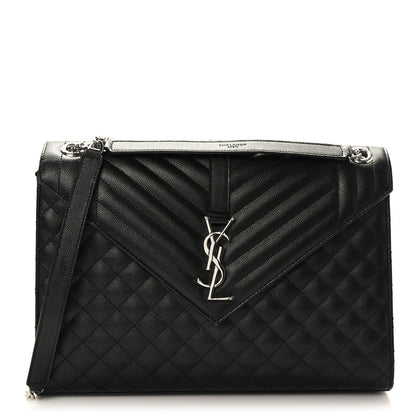 Saint Laurent Grain De Poudre Textured Mixed Matelasse Large Triquilt Monogram Satchel Black 1 of 8