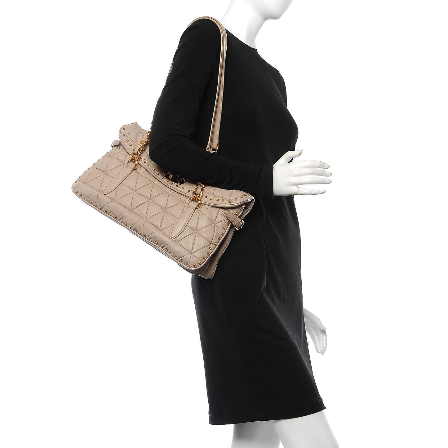 Nappa Quilted Studded Tote Cammeo