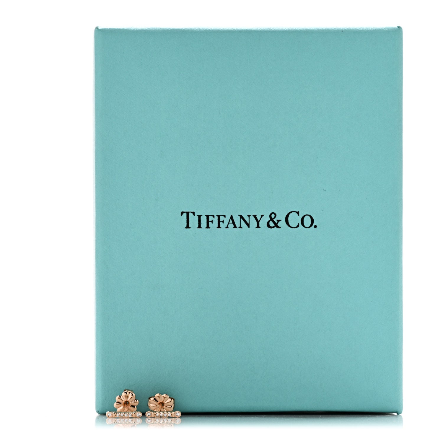 Tiffany 18K Rose Gold Diamond Fleur de Lis Key Bar Earrings 6 of 6