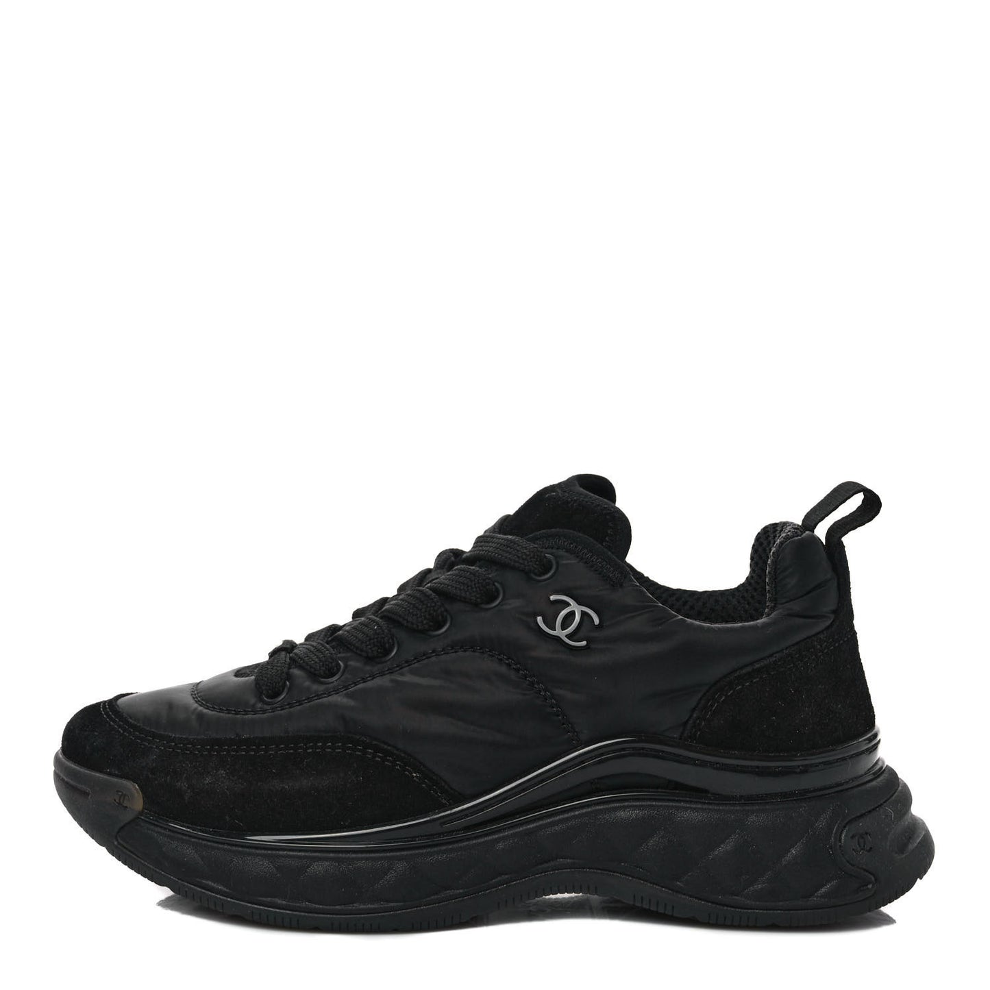 Nylon Suede Calfskin CC Sneakers 37 Black