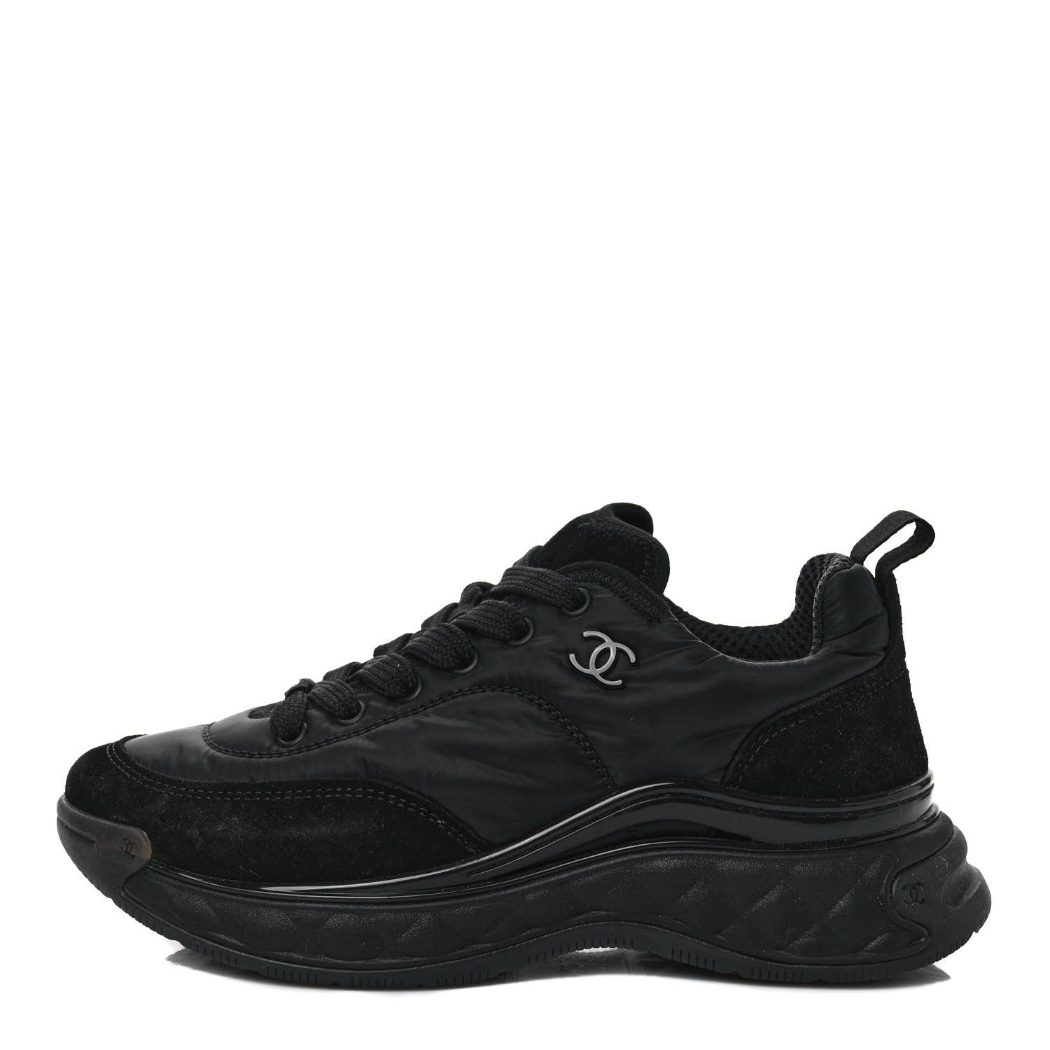Chanel Nylon Suede Calfskin CC Sneakers 37 Black 1 of 9