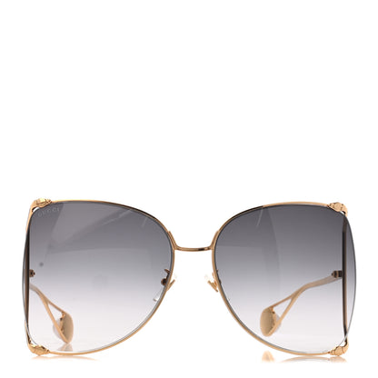 Gucci Metal Oversized Round Sunglasses GG0252S Gold 2 of 7