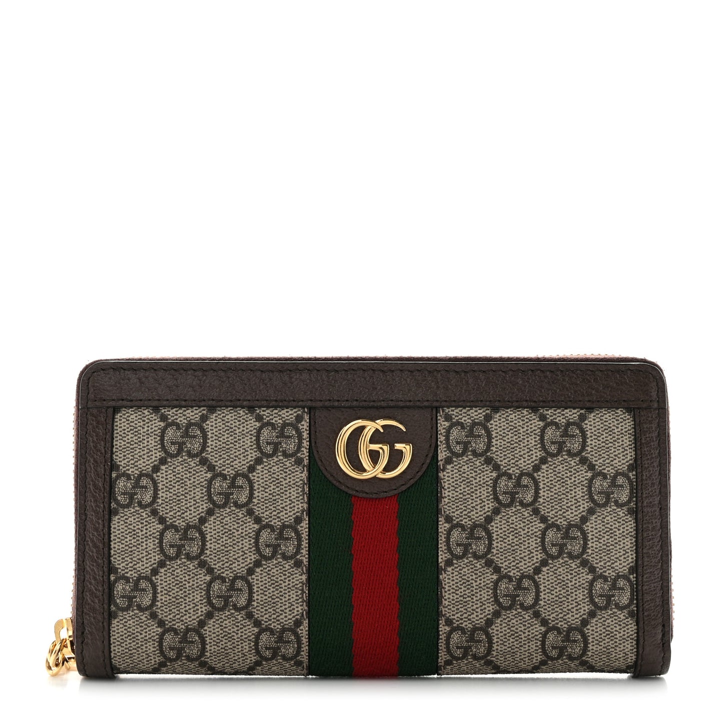 GG Supreme Monogram Web Ophidia Zip Around Wallet Brown