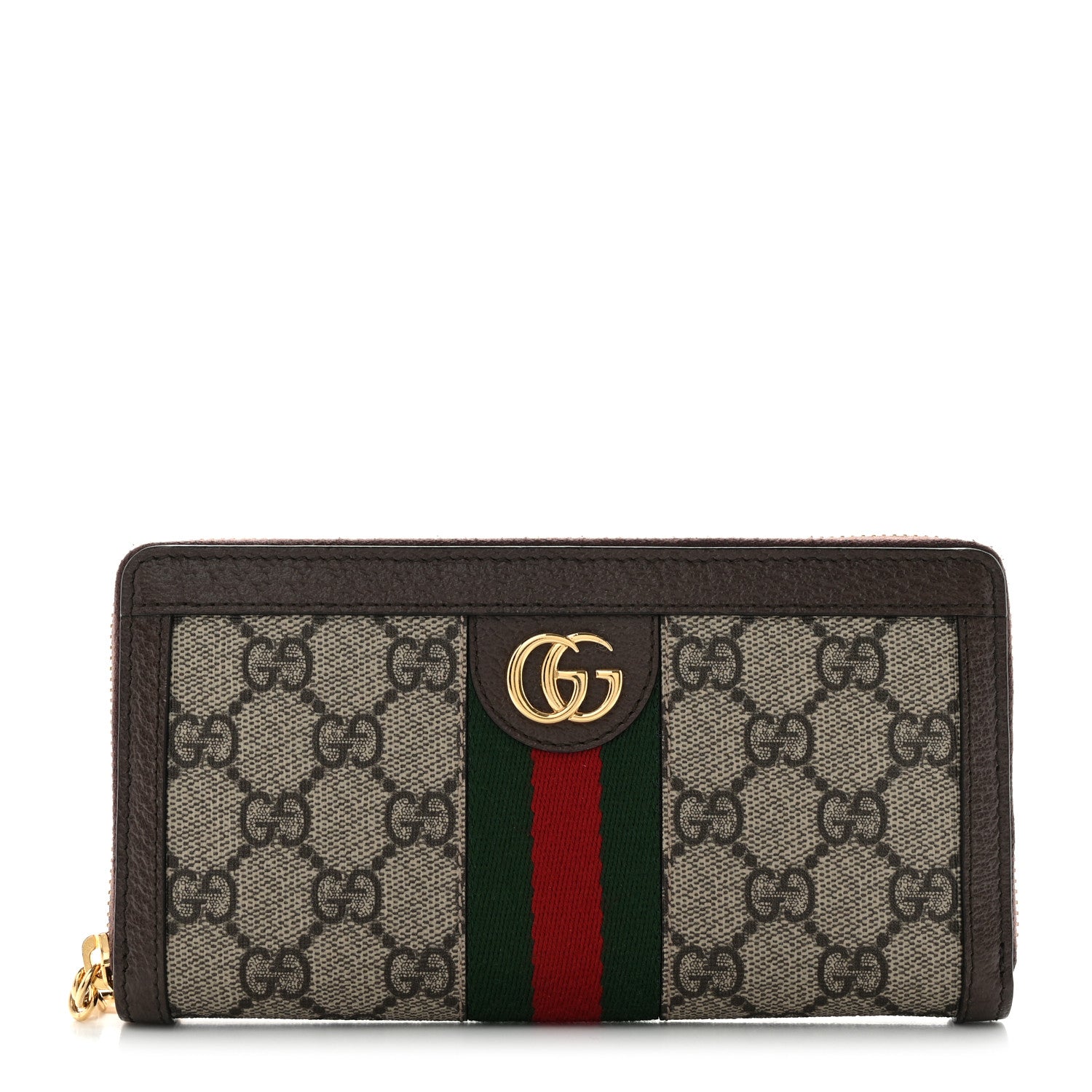 Gucci GG Supreme Monogram Web Ophidia Zip Around Wallet Brown 1 of 9