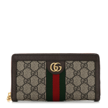 Gucci GG Supreme Monogram Web Ophidia Zip Around Wallet Brown 1 of 9