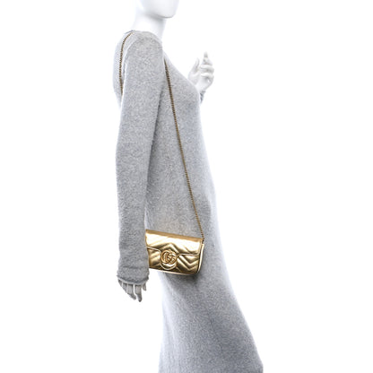 Gucci Metallic Calfskin Matelasse Super Mini GG Marmont Shoulder Bag Gold 2 of 10