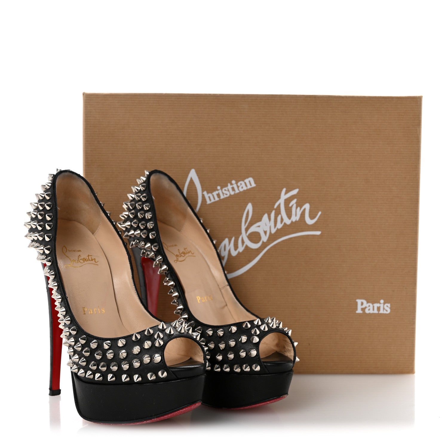 Christian Louboutin Nappa Lady Peep Spikes 150 Pumps 35 Black Silver 11 of 11