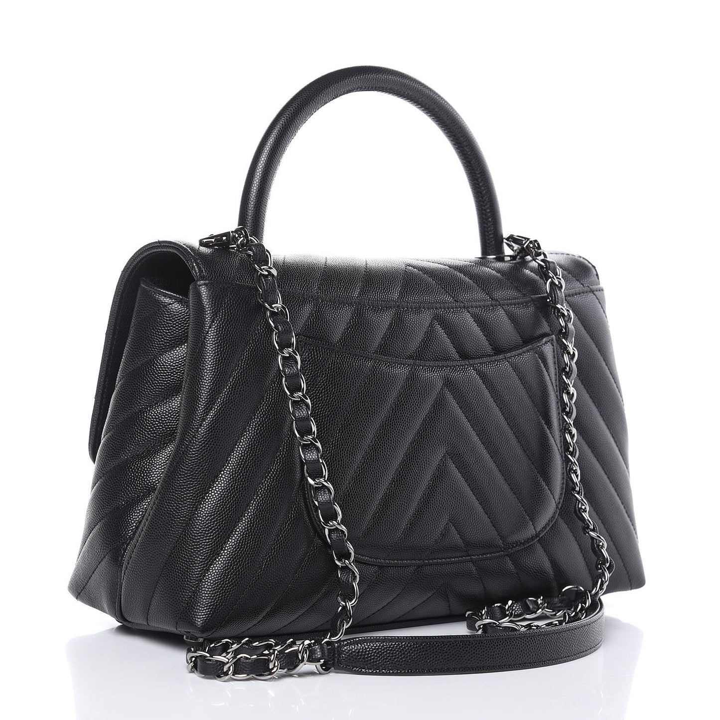 Caviar Chevron Quilted Small Coco Handle Flap Black