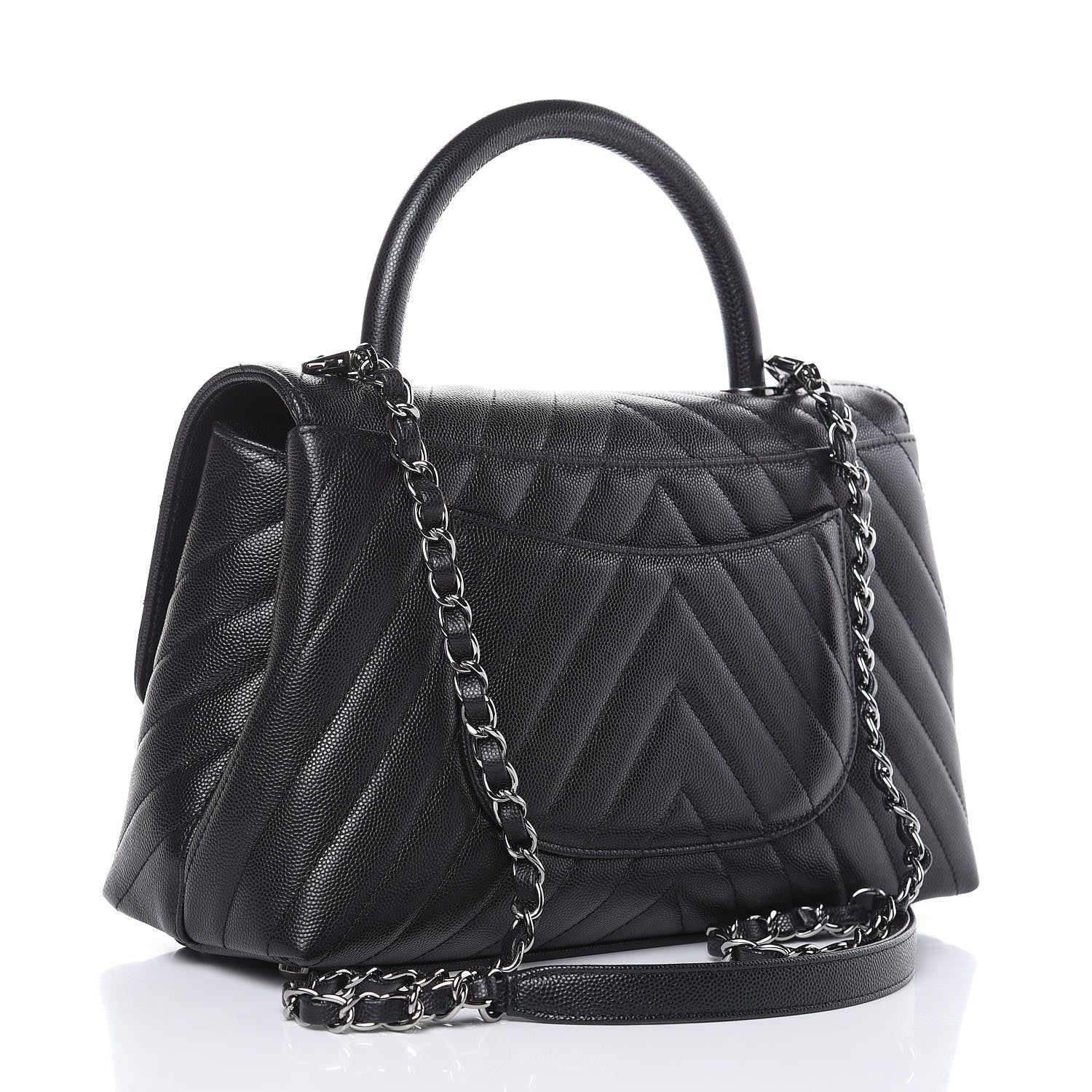 Chanel Caviar Chevron Quilted Small Coco Handle Flap Black 3 of 10
