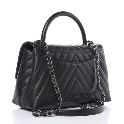Chanel Caviar Chevron Quilted Small Coco Handle Flap Black 3 of 10
